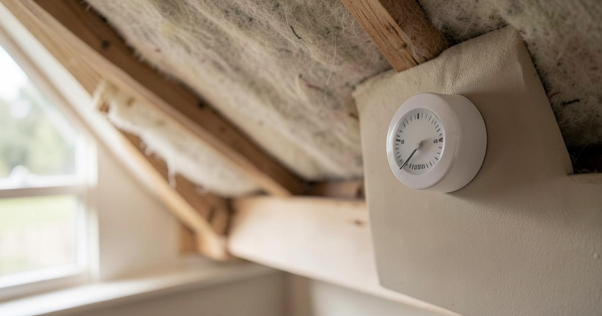 Loft insulation and a heating thermostat in a house
