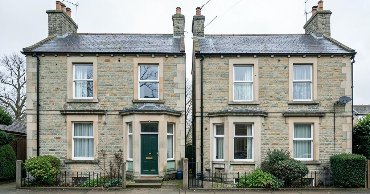 Two similar stone terraced houses side by side