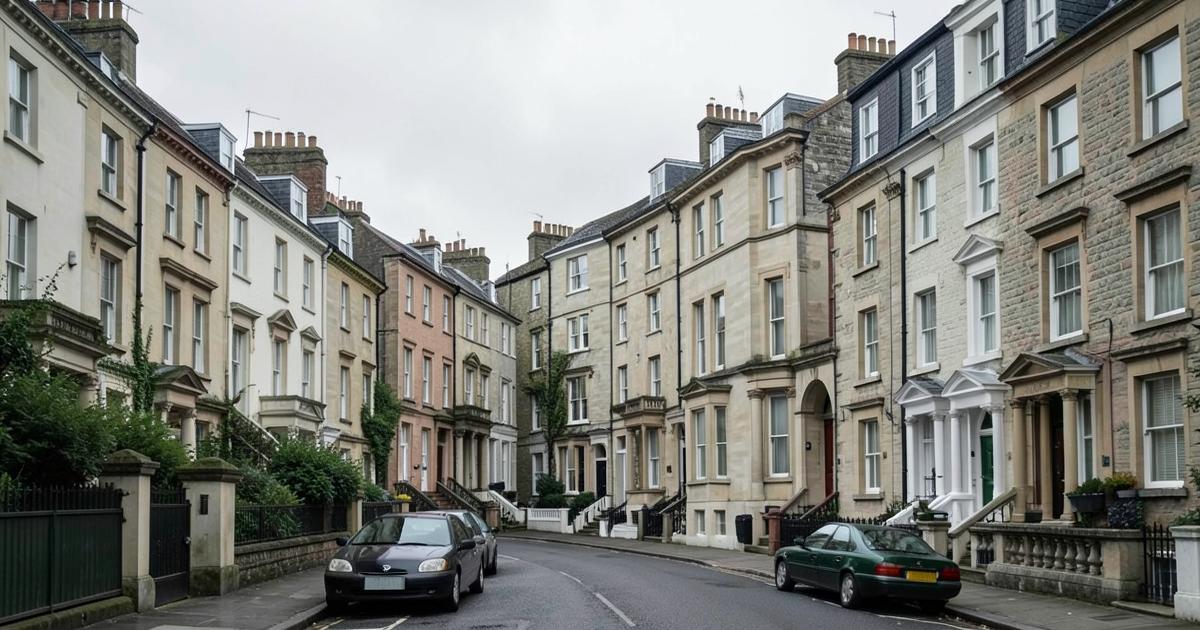 A street of British terraced houses